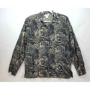 Vintage Fu‎ Da Fine 100% Silk Blouse Top Leopard Print Sz Med